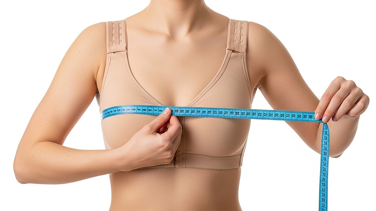Measuring bra size with a tape measure.
