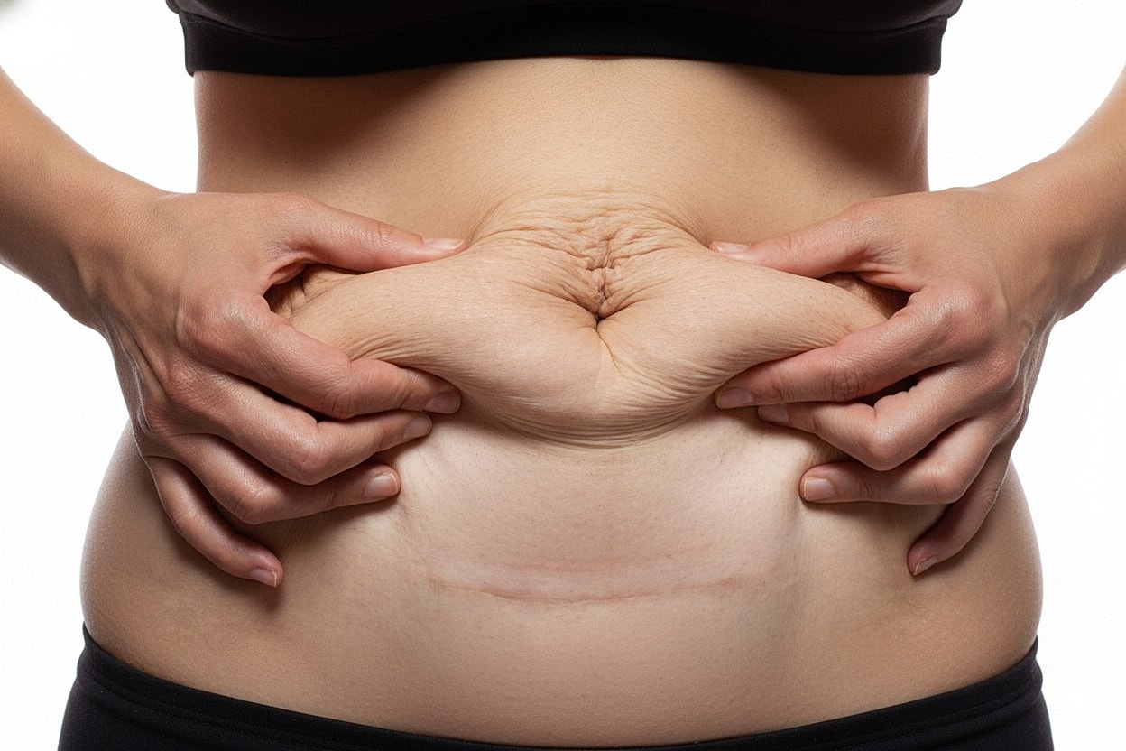 Sagging Belly Blog Image by Dr Ravi by Dr Ravi - Woman holding her belly