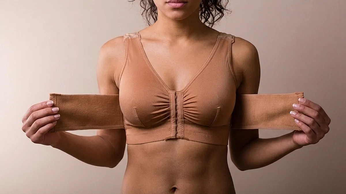 Model demonstrating a nude bra style.