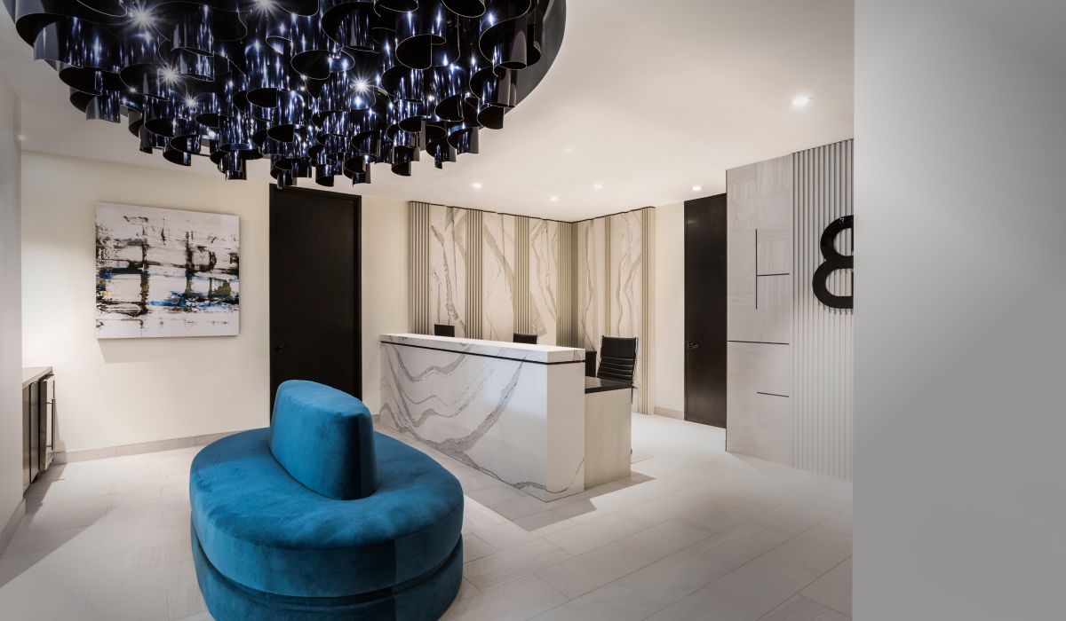 Modern reception area with stylish decor elements.