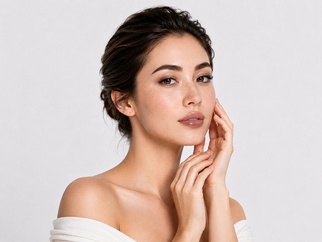 Woman with natural makeup and soft lighting.