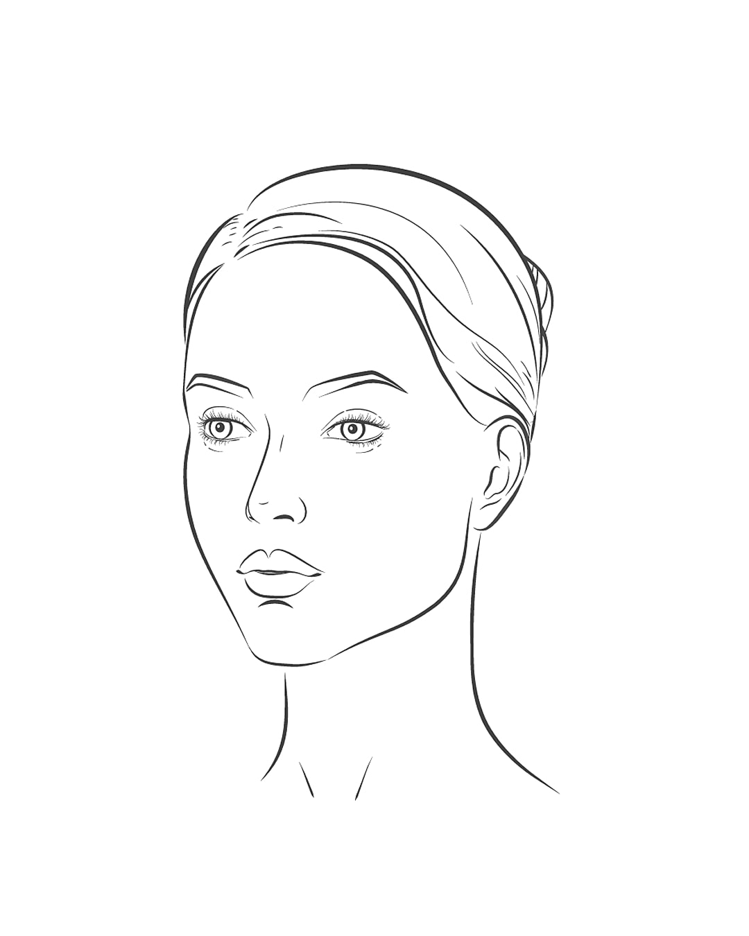 Line art illustration of a woman's face.