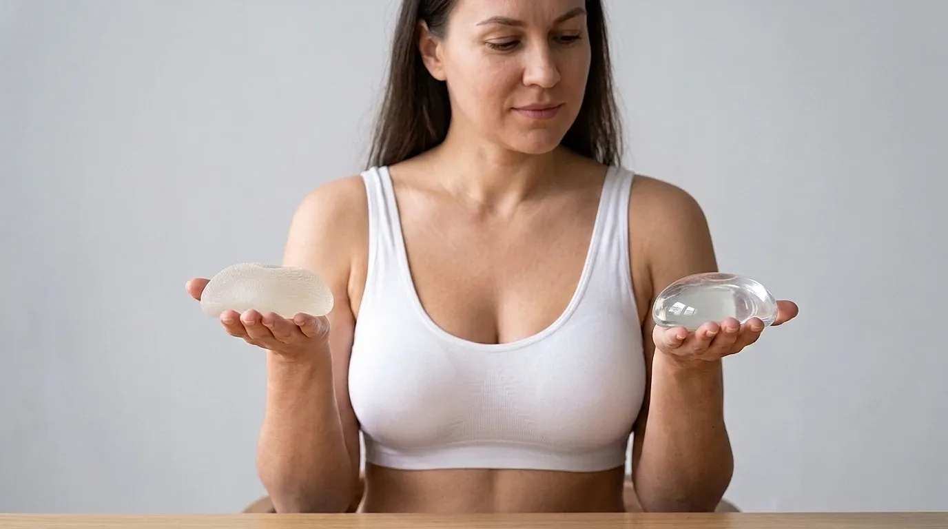 Woman comparing two types of implants in Motiva Preservé vs traditional breast augmentation Blog